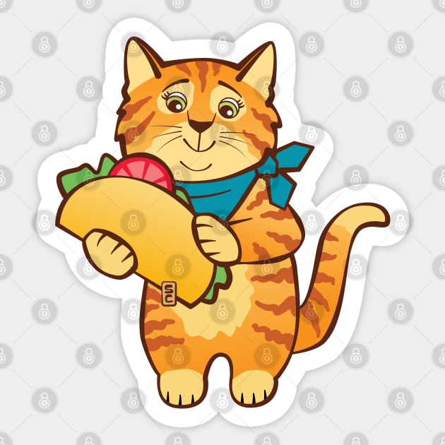 Cat with Taco Sticker by Sue Cervenka